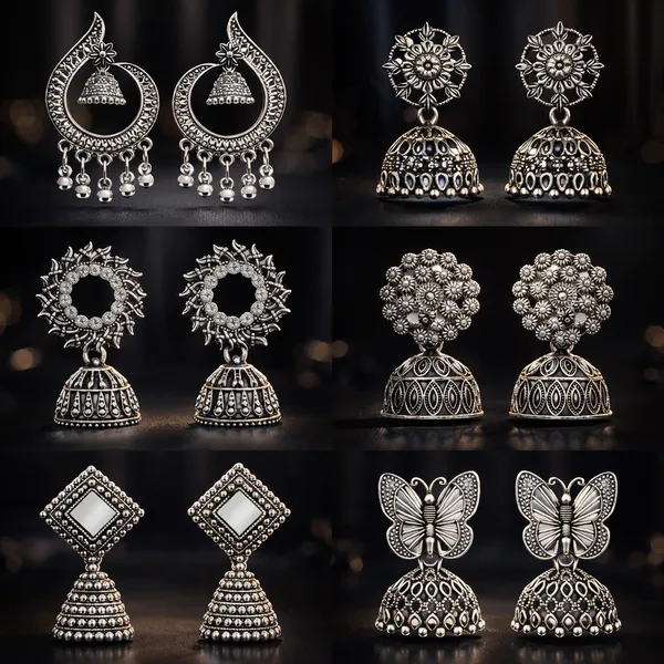 Silver_Elegant_Design_Alloy_Earrings_Set_Of_6_For_Women