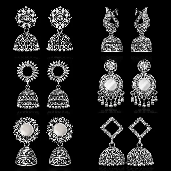 Silver_Elegant_Design_Alloy_Earrings_Set_Of_6_For_Women