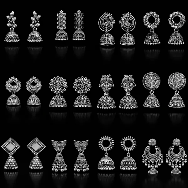 Silver_Elegant_Design_Alloy_Earrings_Set_Of_12_For_Women