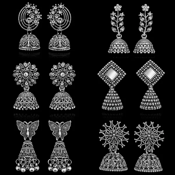 Silver_Elegant_Design_Alloy_Earrings_Set_Of_6_For_Women