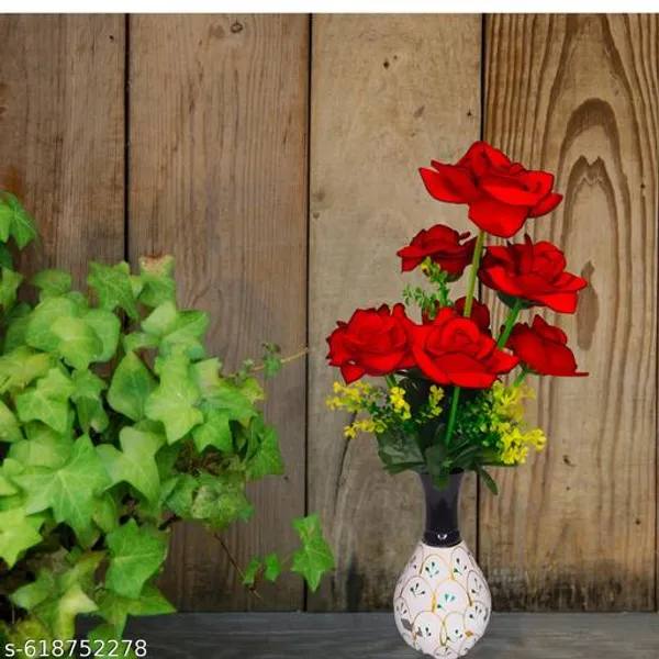 Red_And_Green_Plastic_Artificial_Flower_Bunch_For_Home_Decor_And_Decoration