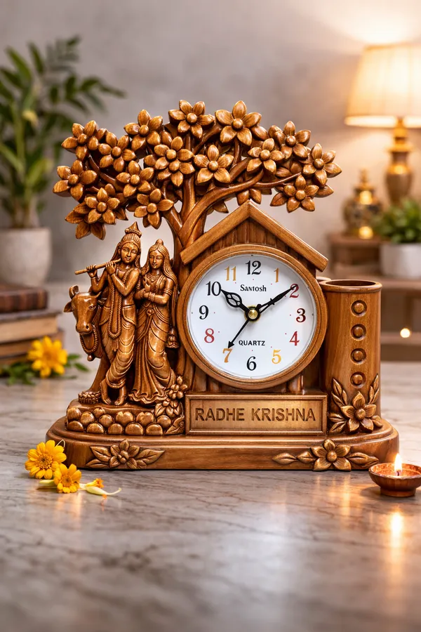 Brown_Plastic_Plastic_Clock_With_Pen_Stand_For_Desk_Decor_And_Office_Use