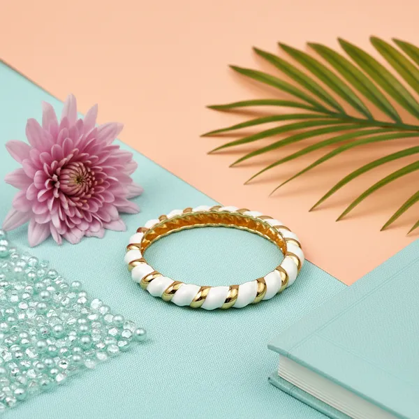 White_And_Gold_Pearl_Swirl_Statement_Bangle_For_Women