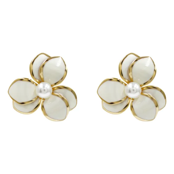 White_And_Gold_Ivory_Pearl_Blossom_Stud_Earrings_For_Women