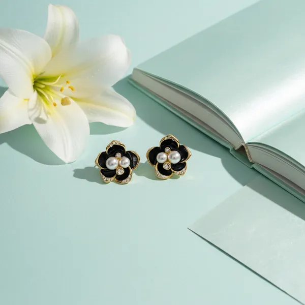 Black_And_Gold_Midnight_Flora_Luxe_Studs_For_Women