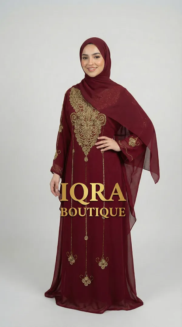 Maroon_Georgette_Cape_Abaya_For_Women