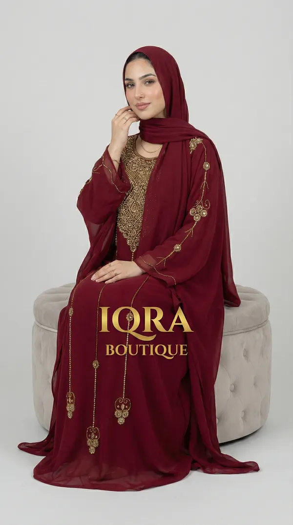Maroon_Georgette_Cape_Abaya_For_Women