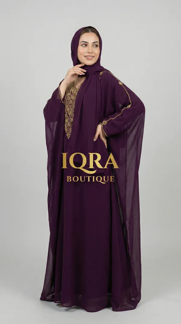 Burgundy_Georgette_Kaftan_Abaya_For_Women