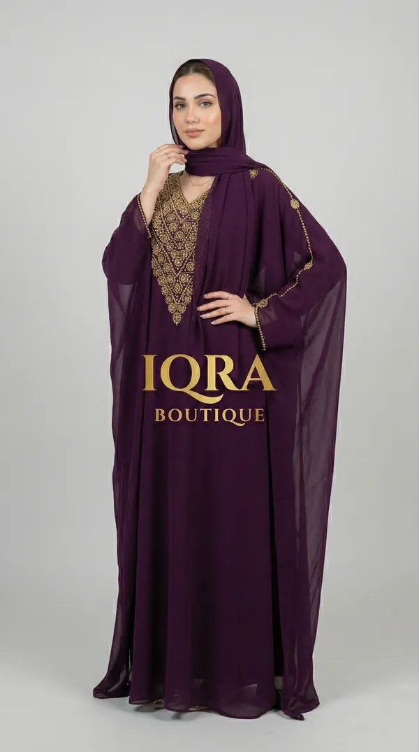 Burgundy_Georgette_Kaftan_Abaya_For_Women