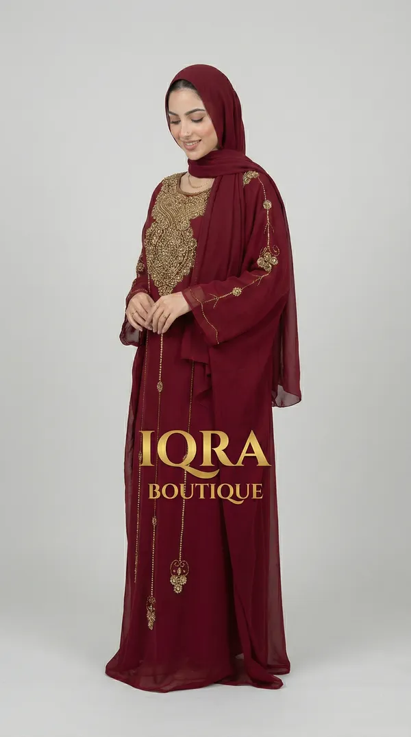 Maroon_Georgette_Cape_Abaya_For_Women