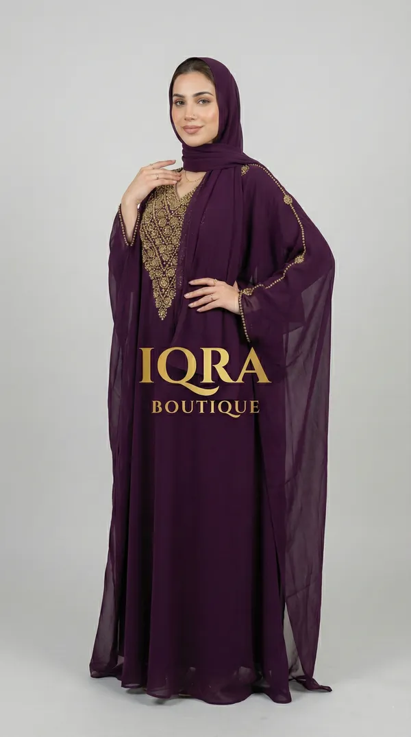 Burgundy_Georgette_Kaftan_Abaya_For_Women