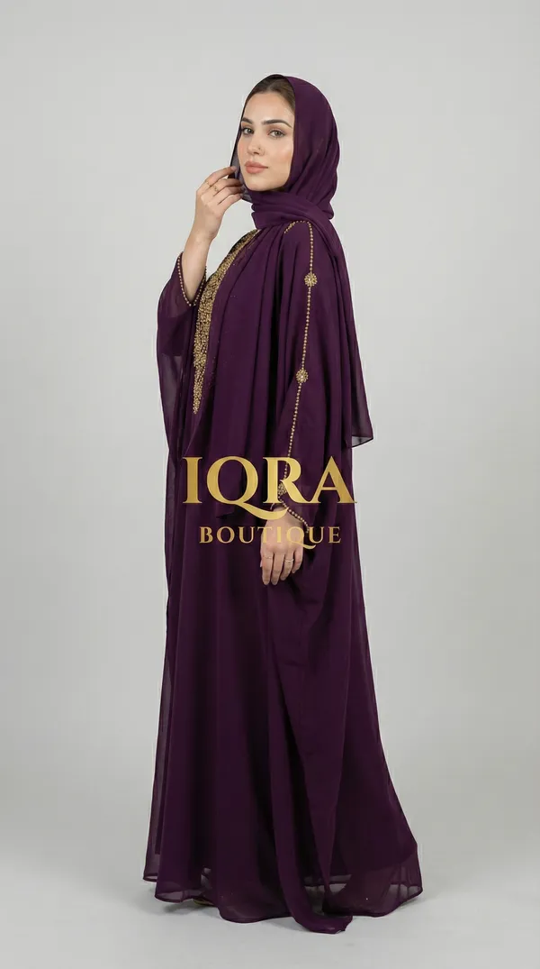 Burgundy_Georgette_Kaftan_Abaya_For_Women