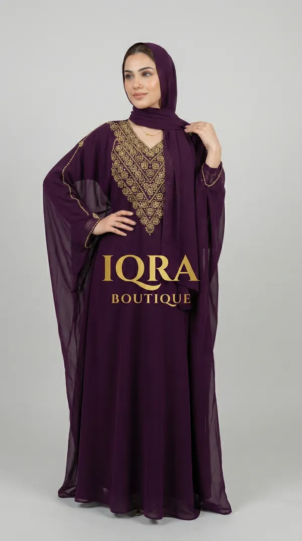 Burgundy_Georgette_Kaftan_Abaya_For_Women