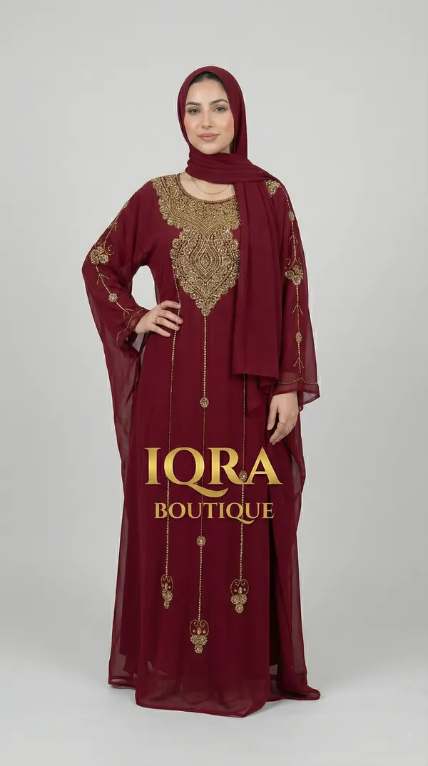 Maroon_Georgette_Cape_Abaya_For_Women