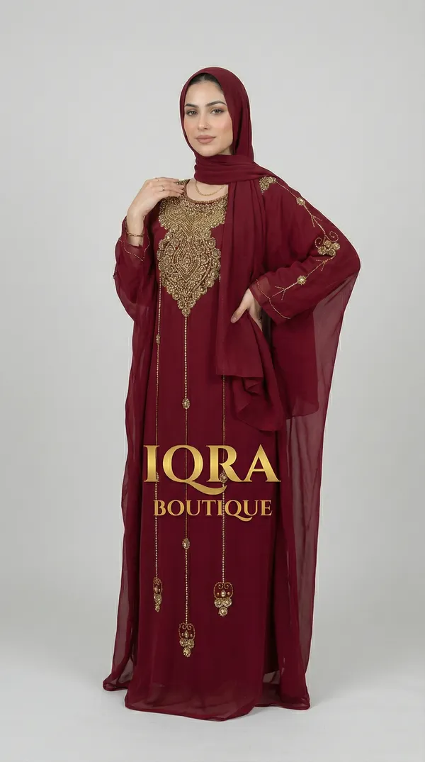 Maroon_Georgette_Cape_Abaya_For_Women