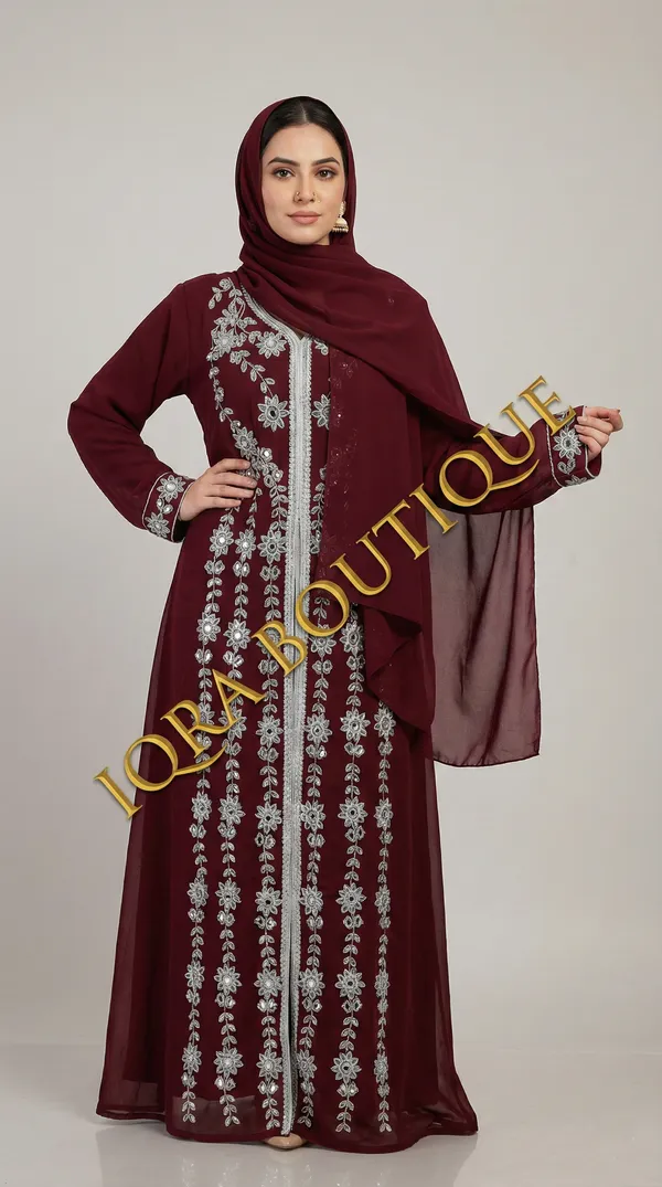 Burgundy_Georgette_Abaya_Set_For_Women