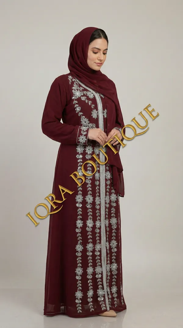 Burgundy_Georgette_Abaya_Set_For_Women