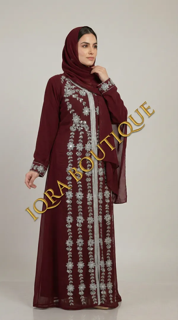 Burgundy_Georgette_Abaya_Set_For_Women