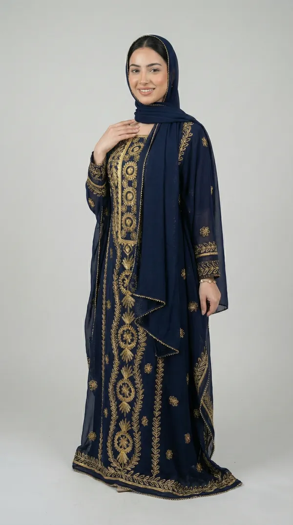 Navy_Blue_Georgette_Kaftan_Abaya_Set_For_Women