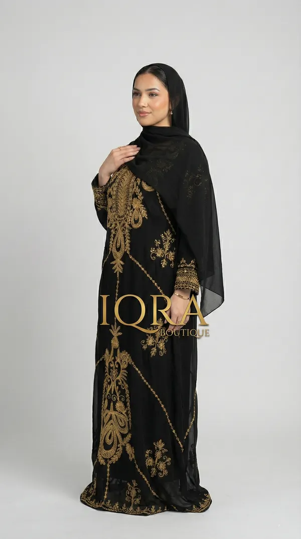 Black_Georgette_Abaya_Set_With_Hijab_For_Women