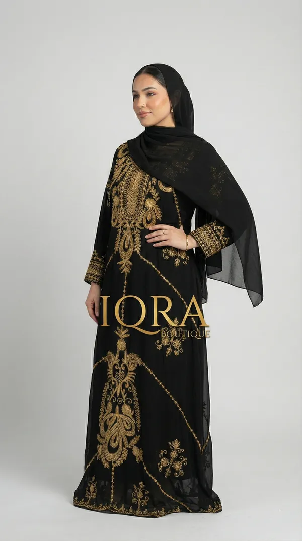 Black_Georgette_Abaya_Set_With_Hijab_For_Women