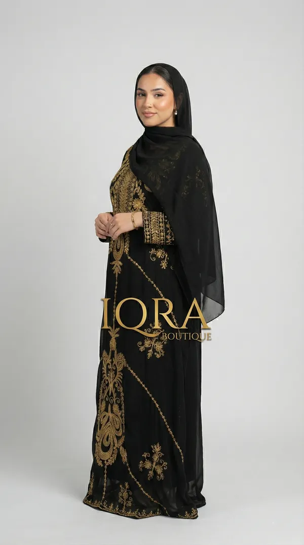 Black_Georgette_Abaya_Set_With_Hijab_For_Women