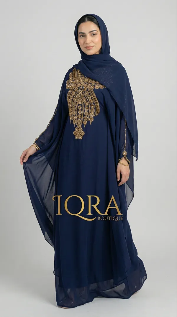Navy_Blue_Georgette_Abaya_Set_With_Hijab_For_Women