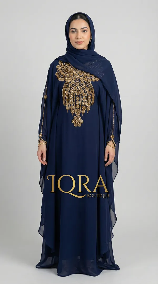 Navy_Blue_Georgette_Abaya_Set_With_Hijab_For_Women