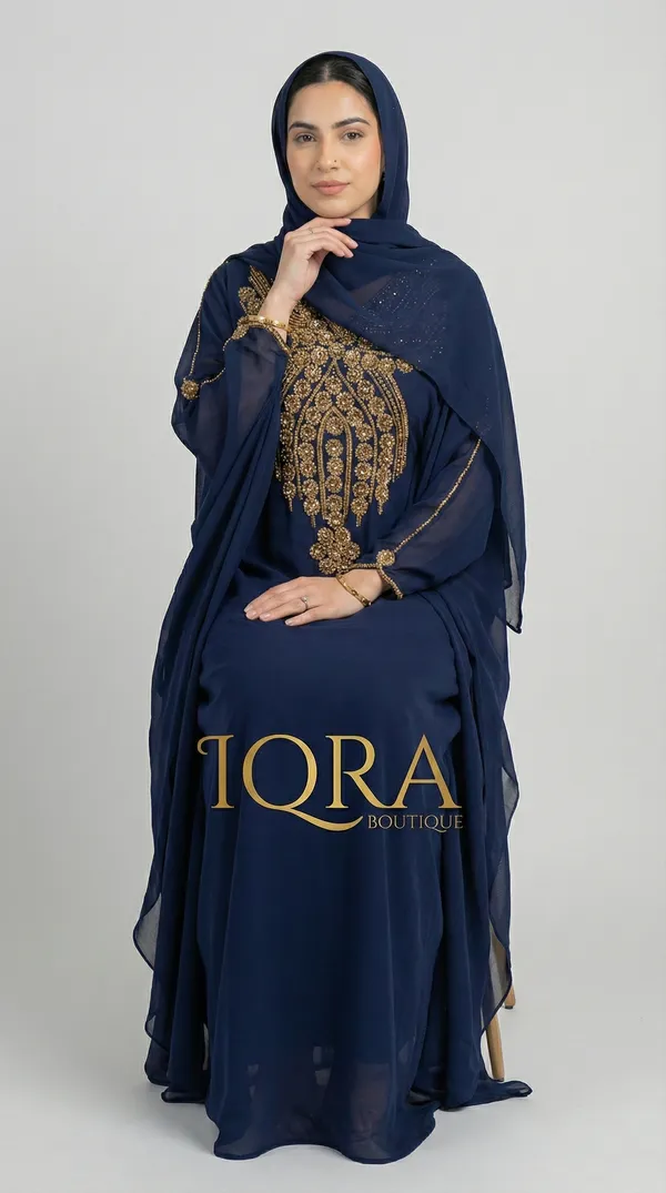 Navy_Blue_Georgette_Abaya_Set_With_Hijab_For_Women