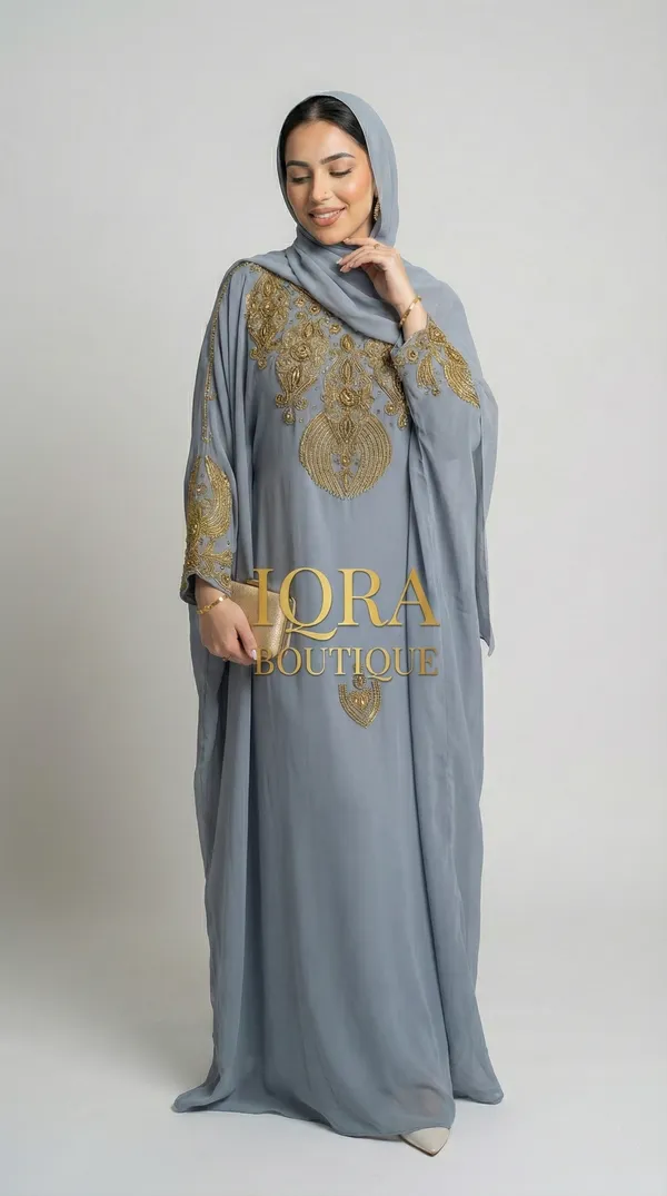 Grey_Georgette_Abaya_Set_With_Hijab_For_Women