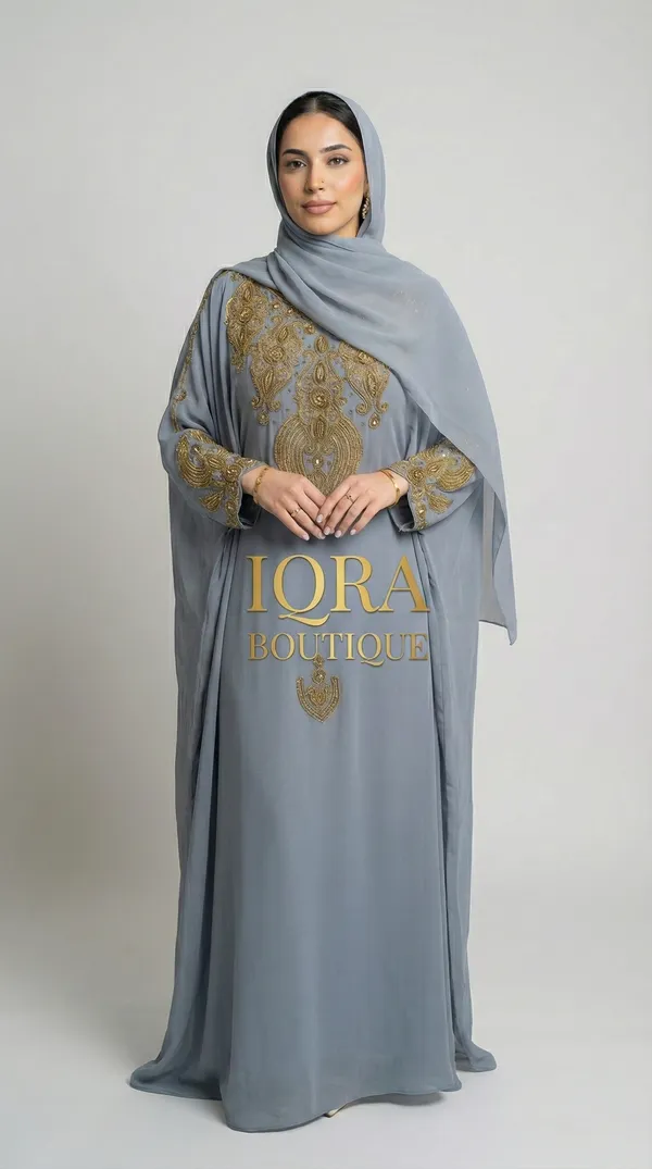 Grey_Georgette_Abaya_Set_With_Hijab_For_Women