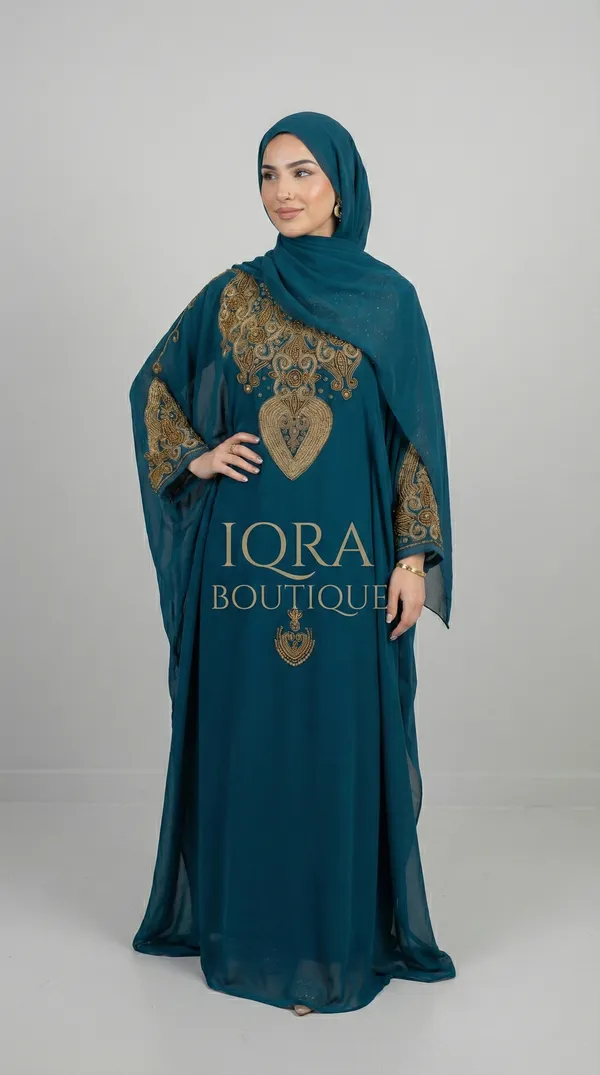 Dark_Turquoise_Georgette_Abaya_Set_With_Hijab_For_Women