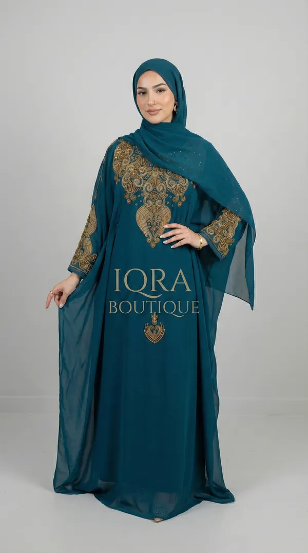 Dark_Turquoise_Georgette_Abaya_Set_With_Hijab_For_Women