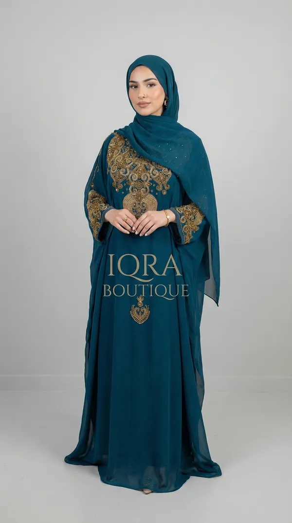 Dark_Turquoise_Georgette_Abaya_Set_With_Hijab_For_Women