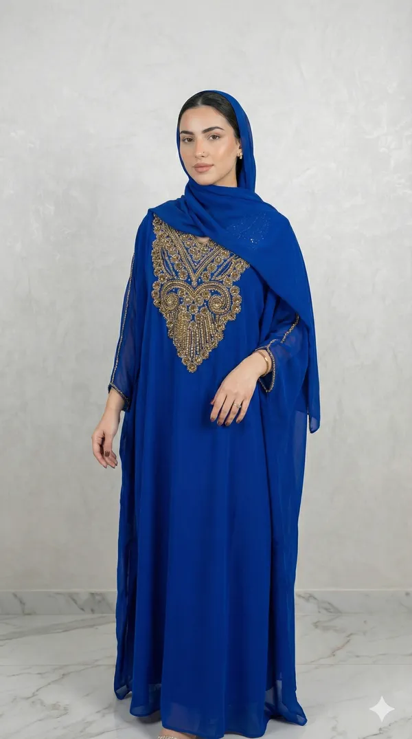 Royal_Blue_Georgette_Kaftan_Abaya_Set_For_Women