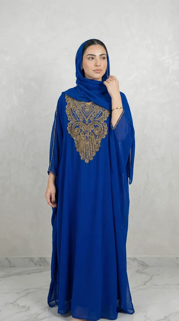 Royal_Blue_Georgette_Kaftan_Abaya_Set_For_Women
