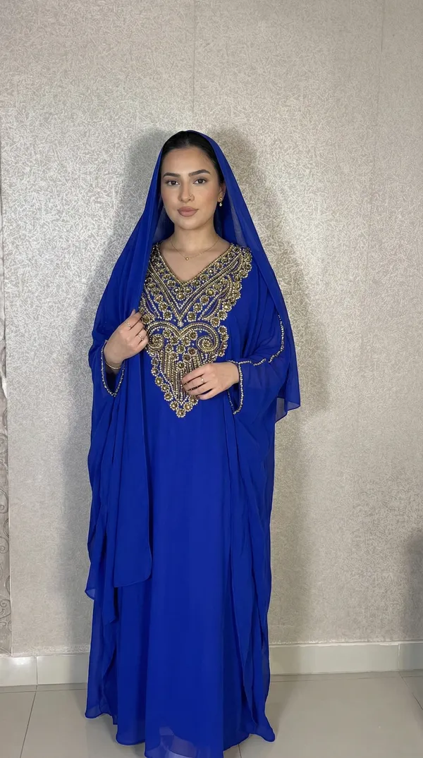 Royal_Blue_Georgette_Kaftan_Abaya_Set_For_Women