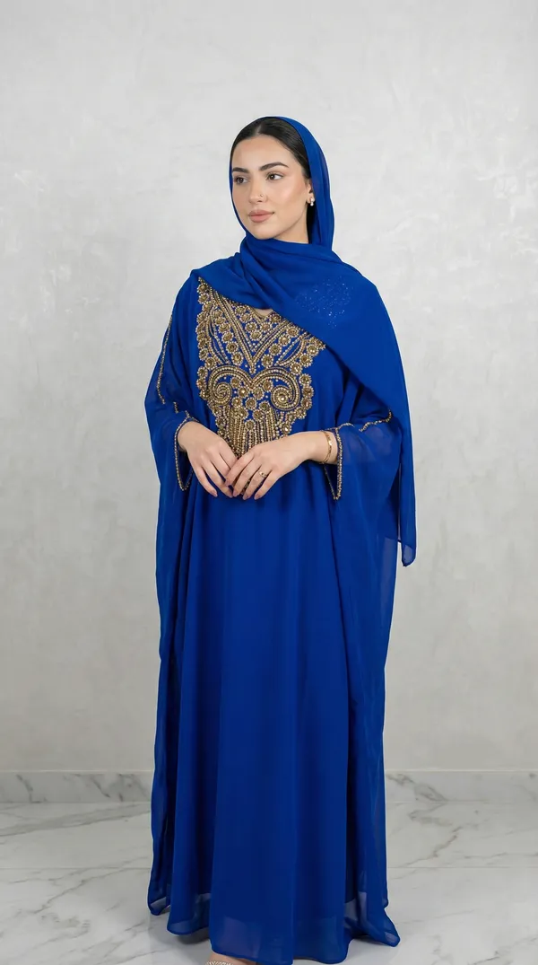 Royal_Blue_Georgette_Kaftan_Abaya_Set_For_Women