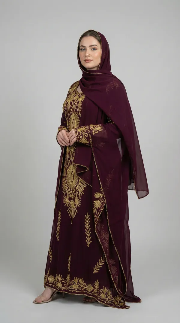 Burgundy_Georgette_Farasha_Kaftan_Set_For_Women