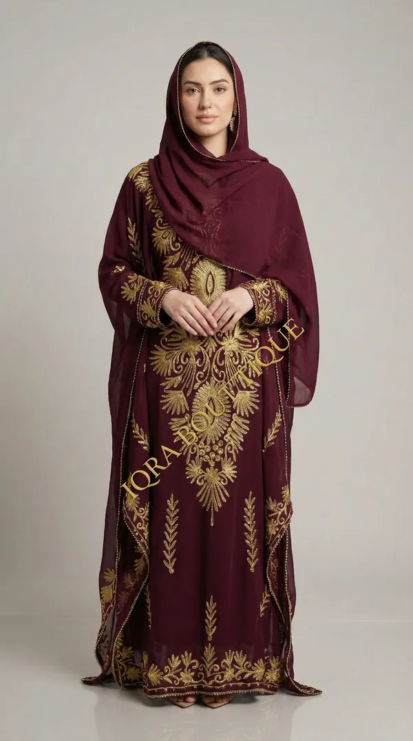 Burgundy_Georgette_Farasha_Kaftan_Set_For_Women