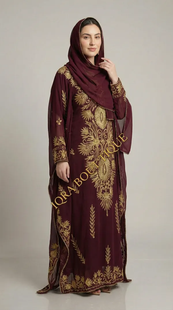 Burgundy_Georgette_Farasha_Kaftan_Set_For_Women