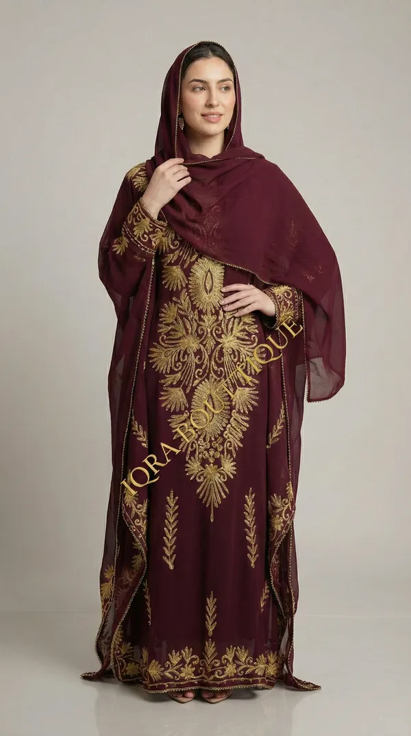 Burgundy_Georgette_Farasha_Kaftan_Set_For_Women
