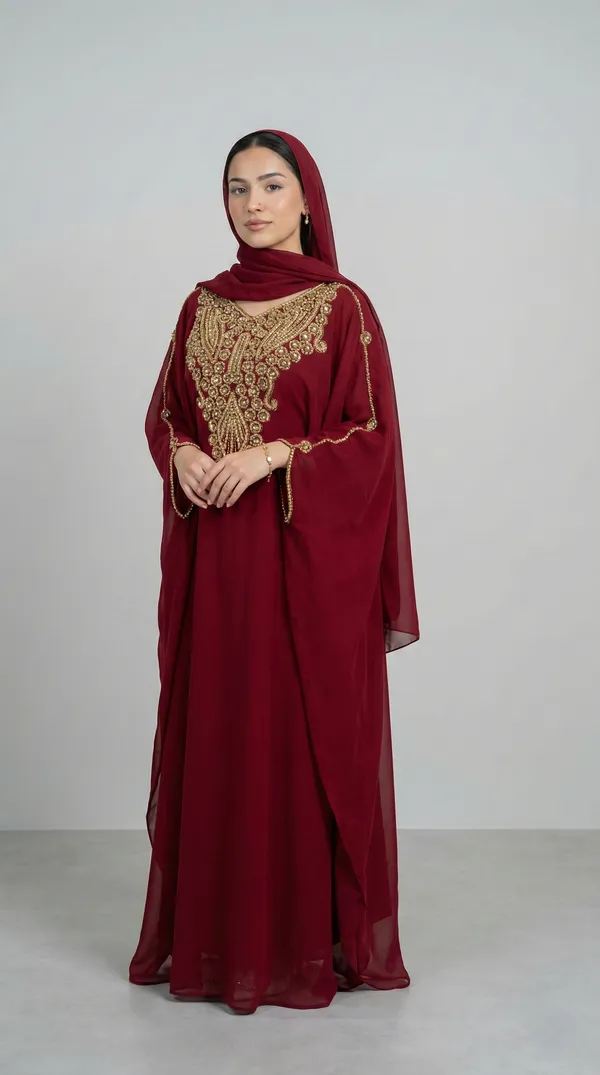 Maroon_Georgette_Kaftan_Abaya_Set_For_Women