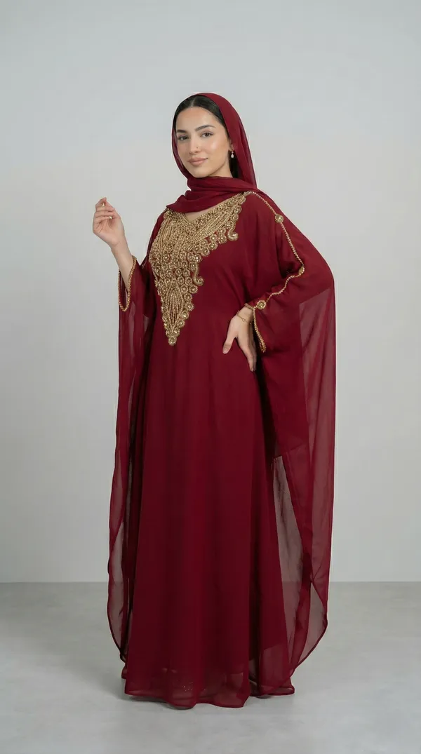 Maroon_Georgette_Kaftan_Abaya_Set_For_Women