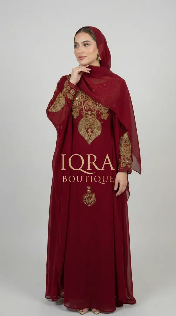 Maroon_Georgette_Farasha_Kaftan_For_Women