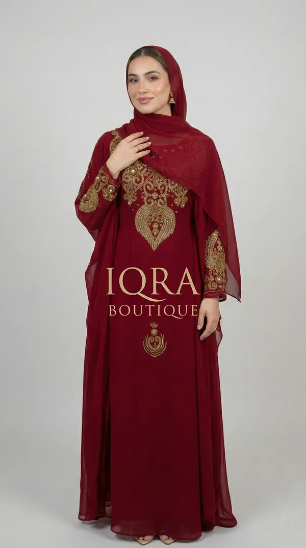 Maroon_Georgette_Farasha_Kaftan_For_Women