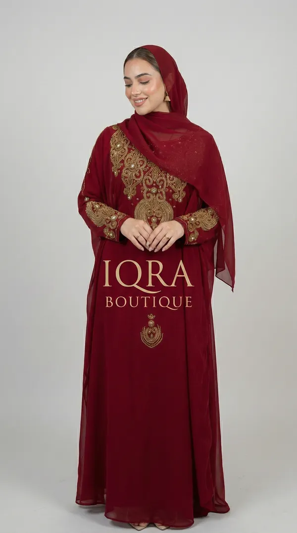 Maroon_Georgette_Farasha_Kaftan_For_Women