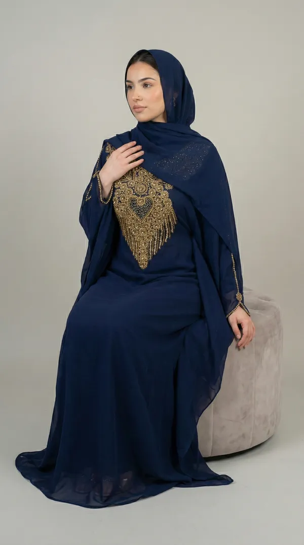 Navy_Blue_Georgette_Kaftan_Set_For_Women