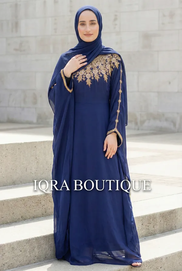 Navy_Blue_Georgette_Abaya_Set_With_Matching_Hijab_For_Women
