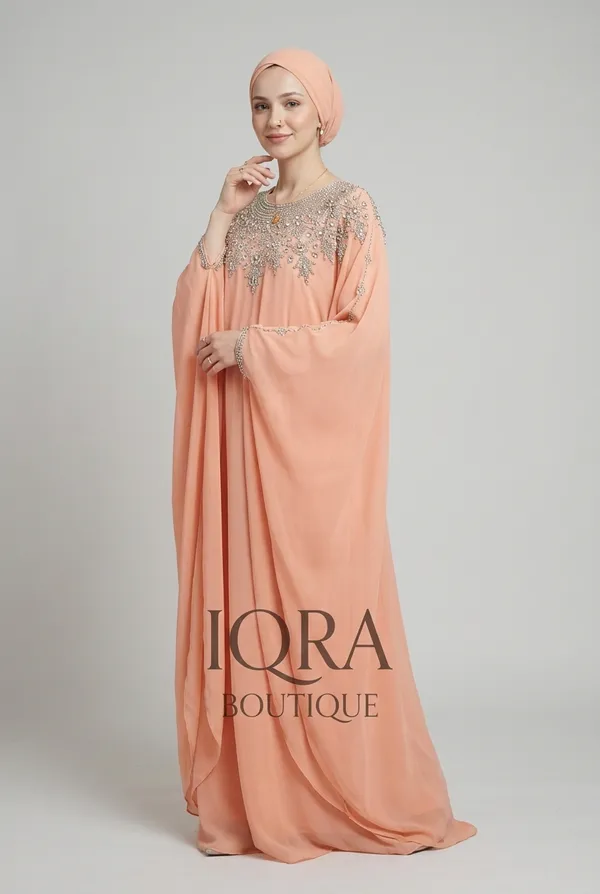 Peach_Georgette_Kaftan_Abaya_For_Women